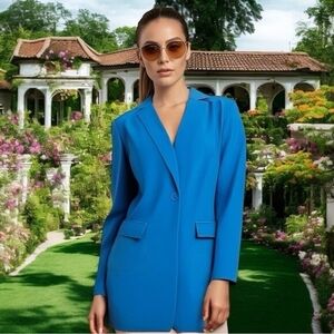 MODERN LUXE Women's Royal Blue Blazer Size L Single Button Long Sleeve NWOT